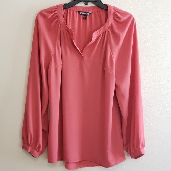 Express Tops - EXPRESS Long Sleeve Portifino Blouse (Coral)